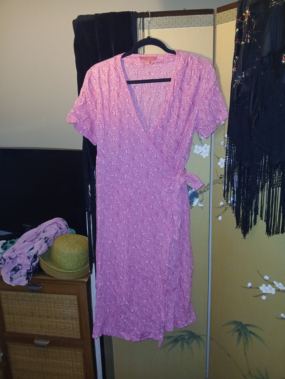 April Cornell Pink Floral Wrap Dress Sz.XS